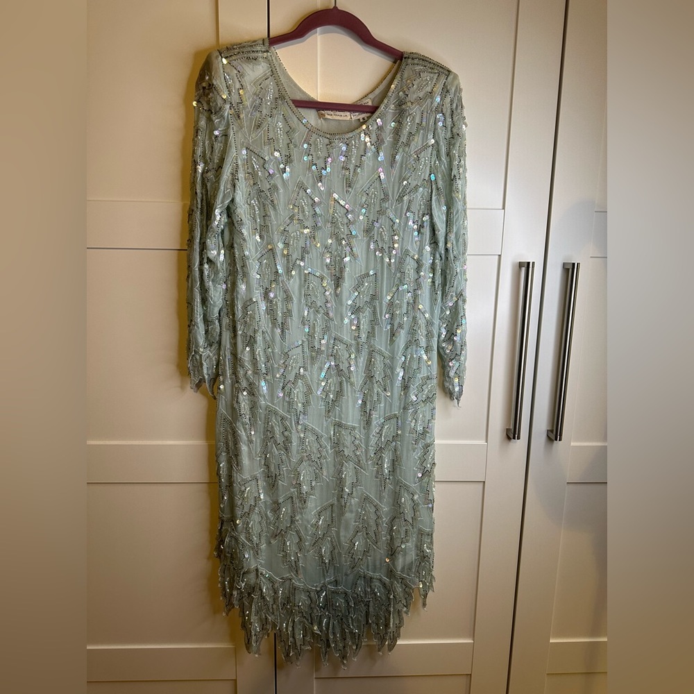 Vintage designer 90's Beaded Sequin SCALA Silk Semi Sheer Dress Size Small